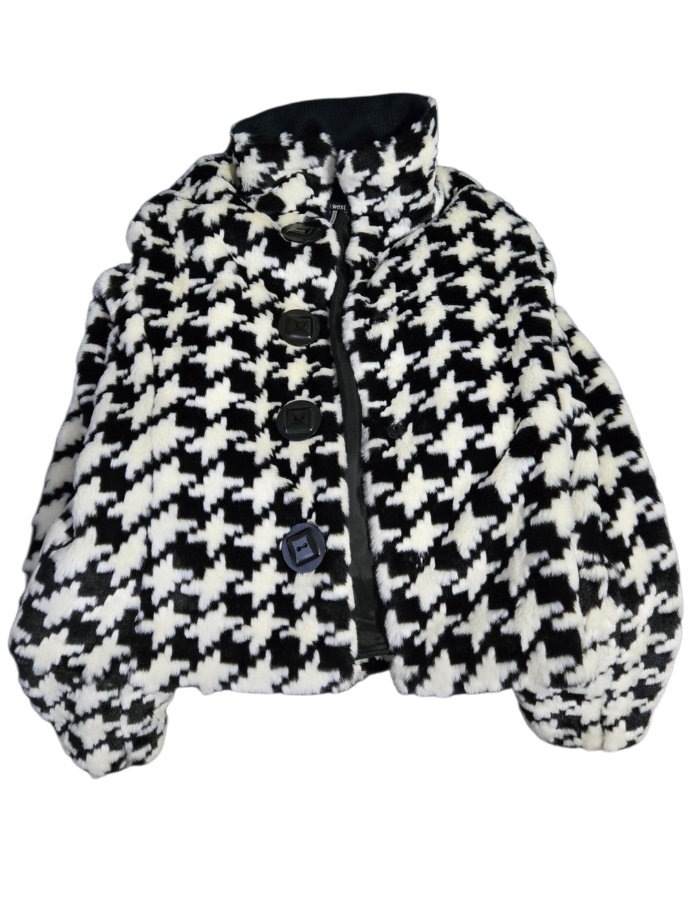 Black & White Houndstooth Faux-Fur Jacket